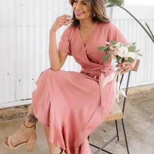 Pink Wrap Dress with Fabric Belt